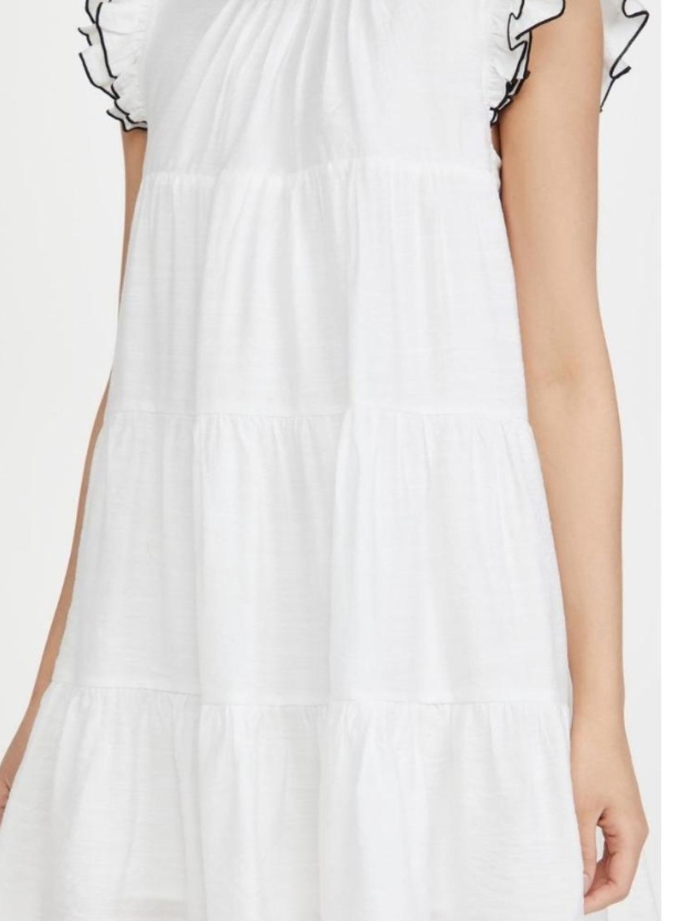English Factory White Mini  Dress with Black Trim, Flutter Sleeve. Full Lined